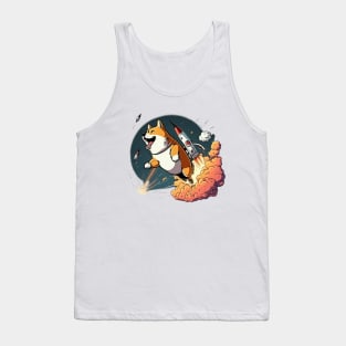 shiba inu flying into space with a rocket Tank Top